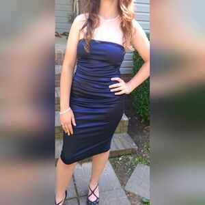 Elegant Navy Blue Satin Dress
